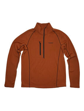 Simms Fleece Medium 1/4 Zip Orange Fishing Mid Layer Grid Stretch Sweater P93